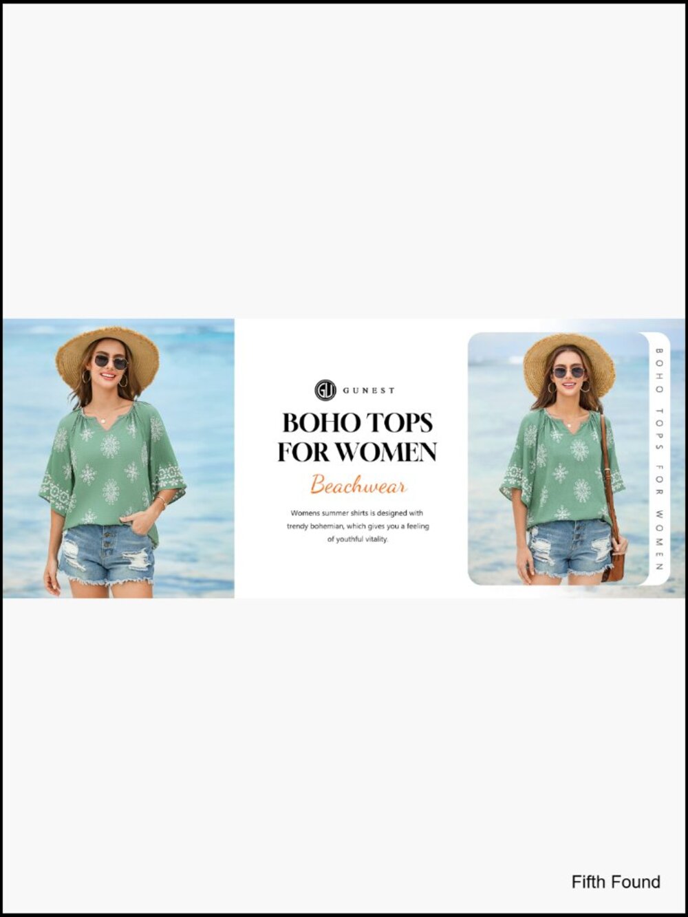Boho V-Neck 3/4 Sleeve Blouse Tunic Loose Fit Peasant Top - Picture 7 of 7